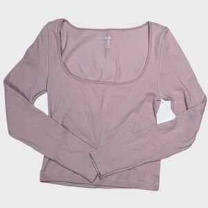 Elodie NEW Purple Scoop Square Neck Long Sleeve Tees L